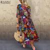 ZANZEA Bohemia Women Floral Print 3/4 Sleeve Casual Long Dress