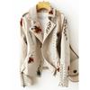 Ladies Casual Waisted PU Leather Jacket Embroidered Rivets Faux Leather Jacket Short Office Jacket