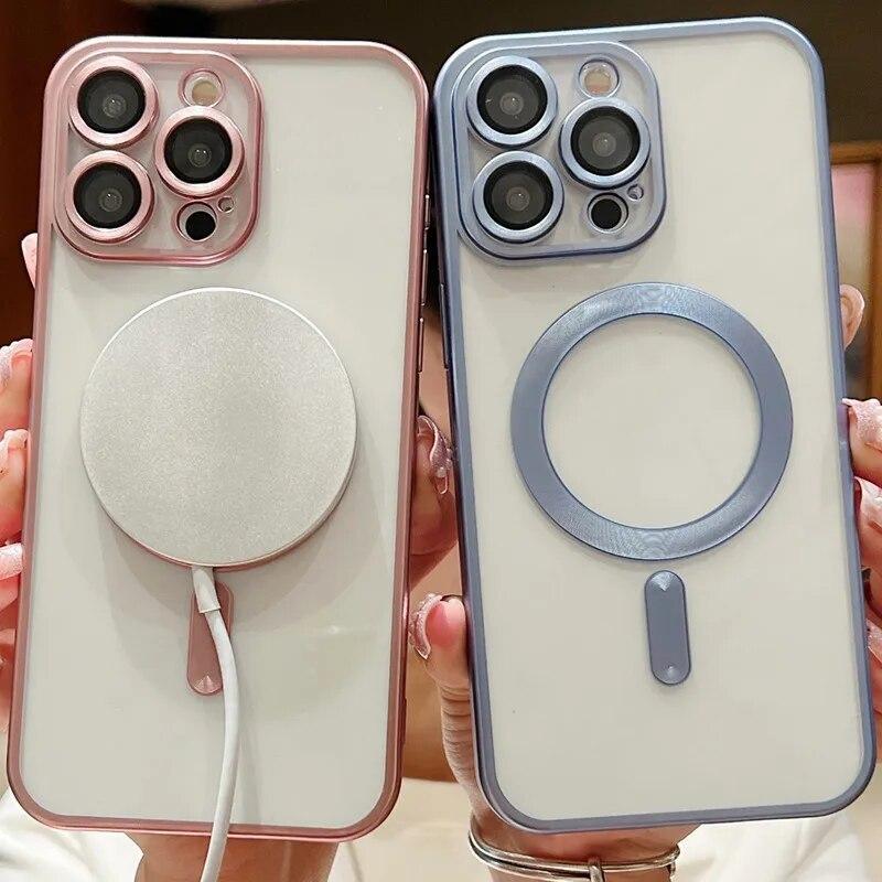 Для Magsafe модный силиконовый чехол с покрытием для iPhone 15 14 Plus 13 12 11 Pro Max, защитная крышка для линз с беспроводной магнитной зарядкой