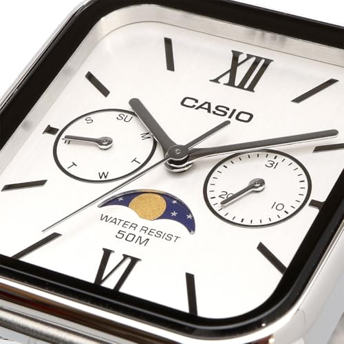 CASIO Стандартные Аналоговые Мужские Часы с Фазами Луны MTP-M305D-7A2V Металлический Браслет Серебристый Зарубежная Модель