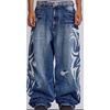 Женские джинсы с высокой талией и широкими штанинами Y2K American Vintage Mottled Totem Print Baggy Jeans, женские джинсы Harajuku Trendy Hip Hop Jeans