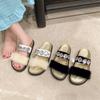 Cool Slippers Women's Summer New Soft Leather Fashion Square Diamond Outside Wear Flat Beach Word with Mink Hair Shoes