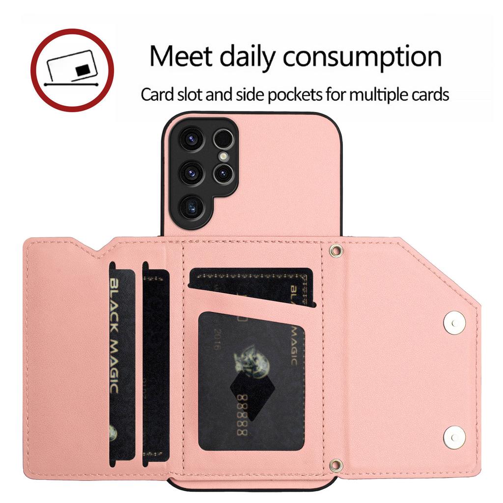 Чехол для Samsung Galaxy S23 Ultra с держателем для карт, подставкой, покрытием soft-touch и ремешком на запястье