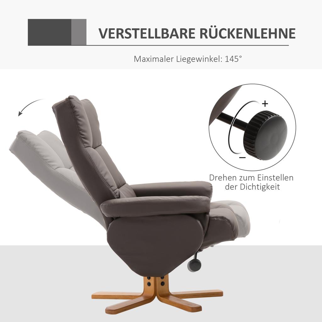 Recliner with Footstool, 360 degrees Swivel TV Chair with Reclining Function Reading Chair for Bedroom, Living Room, Faux Leather, Brown