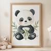 Poster Cute Panda Among Leaves Poster Cute Panda Among Leaves, 30X40 Cm, Black Aluminum Frame, 230 Gsm Matte Paper