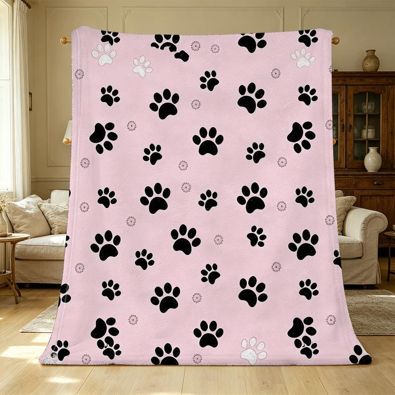 Plush Flannel Throw Blanket for Bedroom - Cute Paw Print, Soft Fuzzy, No Shedding, Cozy Warm Home Decor, Perfect for Halloween & Christmas