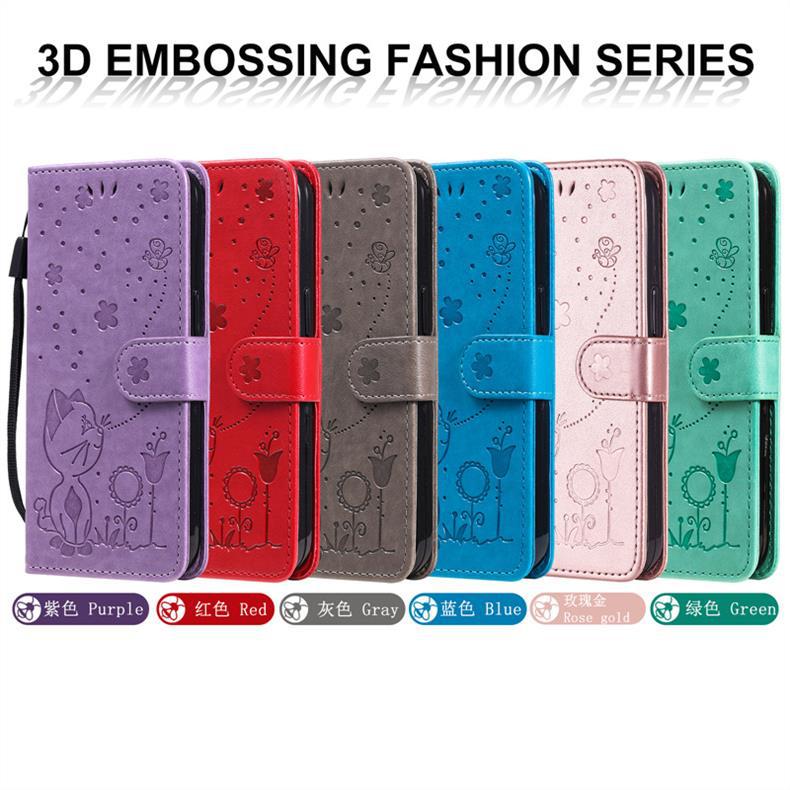 Suitable for Cat and Bee leather cases iPhone16E iPhone Case12/13/14/15Protective embossed case