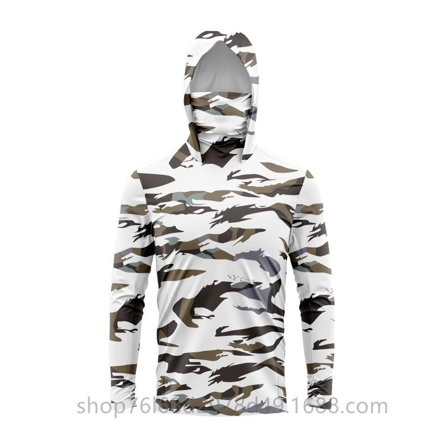 Outdoor sunscreen clothing, ice silk long-sleeved fishing clothing, quick-drying breathable hoodie, face towel, integrated mosquito-proof clothing +