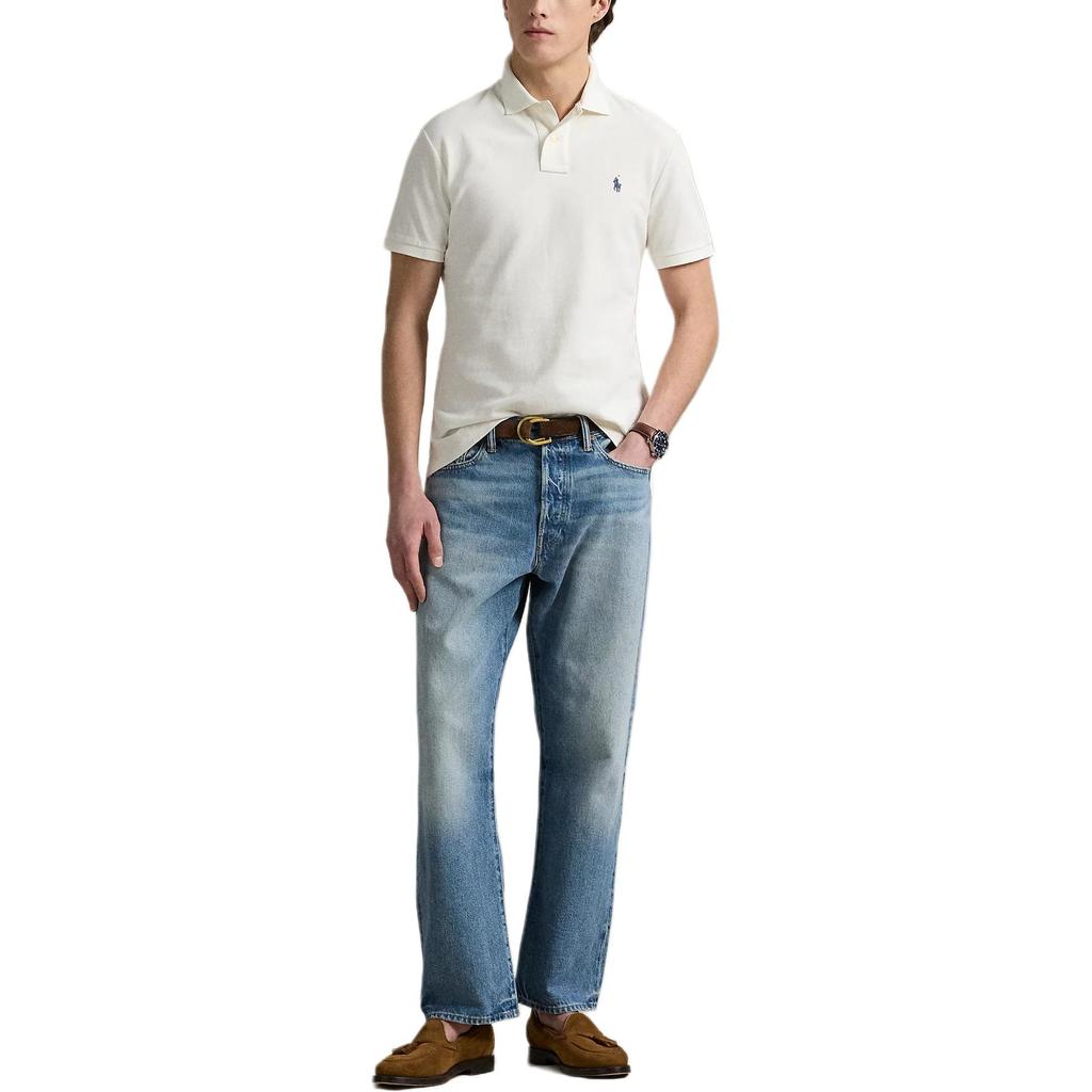 Polo Ralph Lauren SS25 Поло с вышивкой пони из сетки с коротким рукавом Мужские топы Светло-кремовый 710680784-438