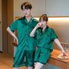 2Pcs/Set Imitation Silk Pajamas Set Lapel Short Sleeve Buttons Placket Shirt Elastic Waist Shorts Set Summer Cool Sleepwear
