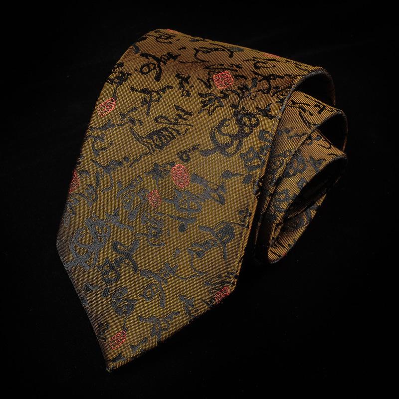 Tie Men'S Dress Chinese Wind Dragon Pattern 9Cm Retro Red Black Blue Ethnic Wind Chinese Dragon Calligraphy Pattern