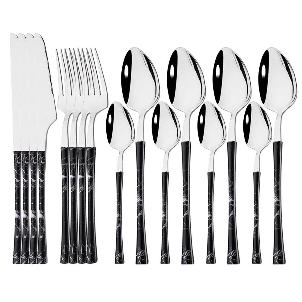 16Pcs Kitchen Cutlery Set Utensils Stainless Steel Fork Spoons Knife Teaspoons Dinnerware Tableware Sets Imitation Wooden Handle