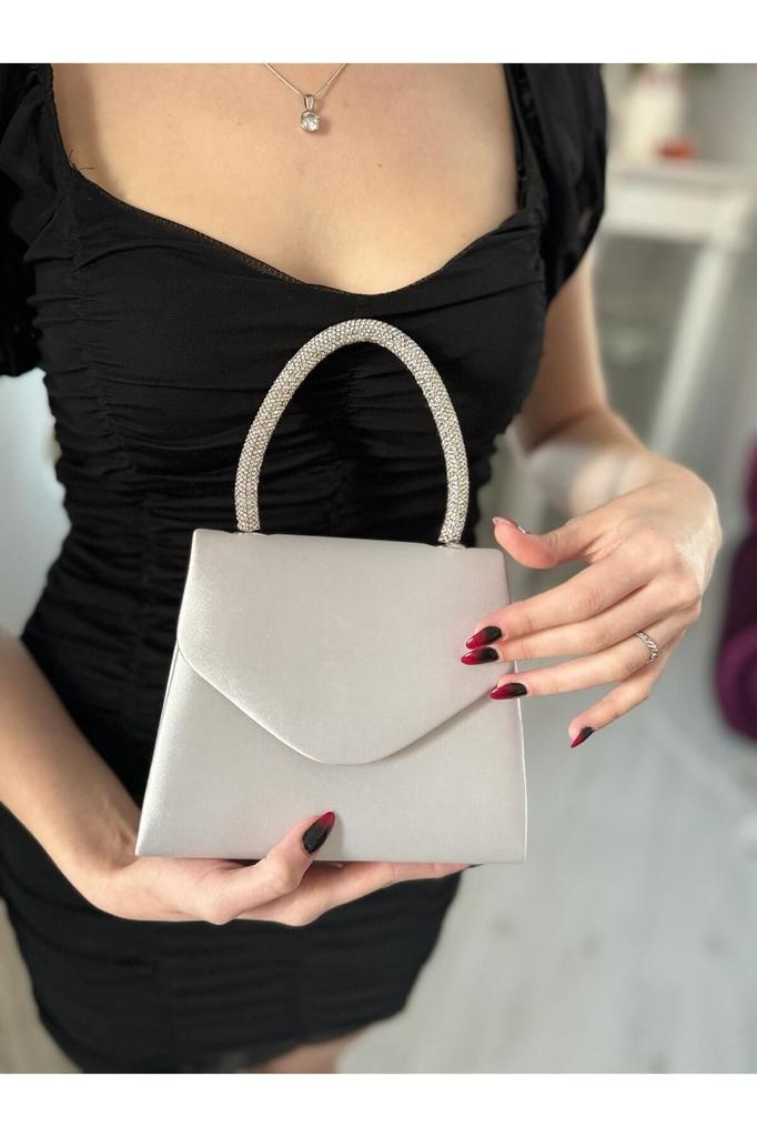 Women's Stylish and Useful Evening Dress Bag Evening Dress Bag with Satin Stone Handle for Weddings, Graduations, Elegant Events...