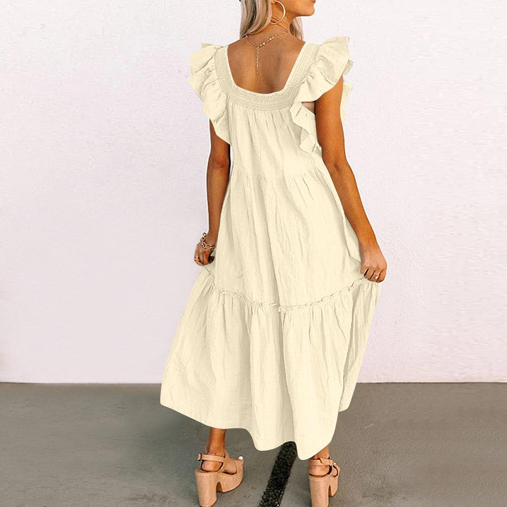 Женское весенне-летнее платье с квадратным вырезом и открытыми плечами, элегантное платье с юбкой с рюшами
