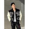 American Splicing Contrasting Color Flocking Embroidered Baseball Jacket Men's Autumn and Winter European and American Hiphop High Street Ruff