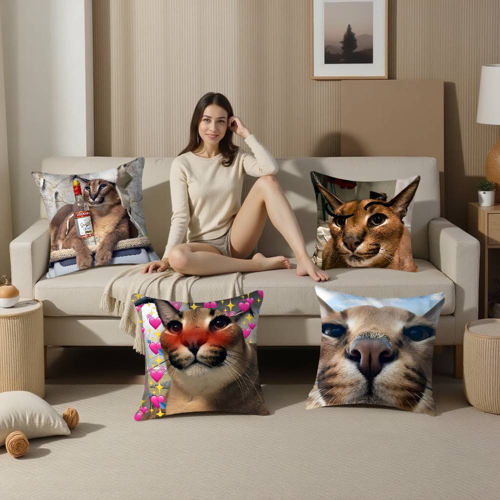 Floppa Cat Meme Pillow Case Plush Fabric Soft Double Sided Print Sofa Cushion Cover Throw Pillow Covers