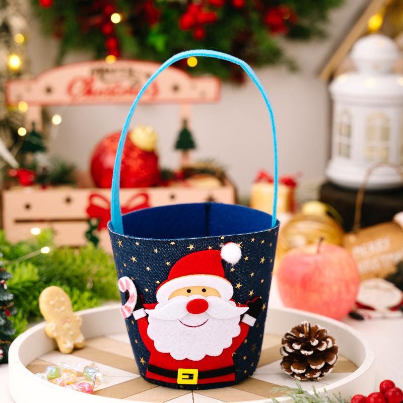 Cartoon Christmas Handbag Gift Bucket Festive Elk Cloth Handbag Christmas Gift Bag Washable Candy Bag For Gift Giving 'S Party