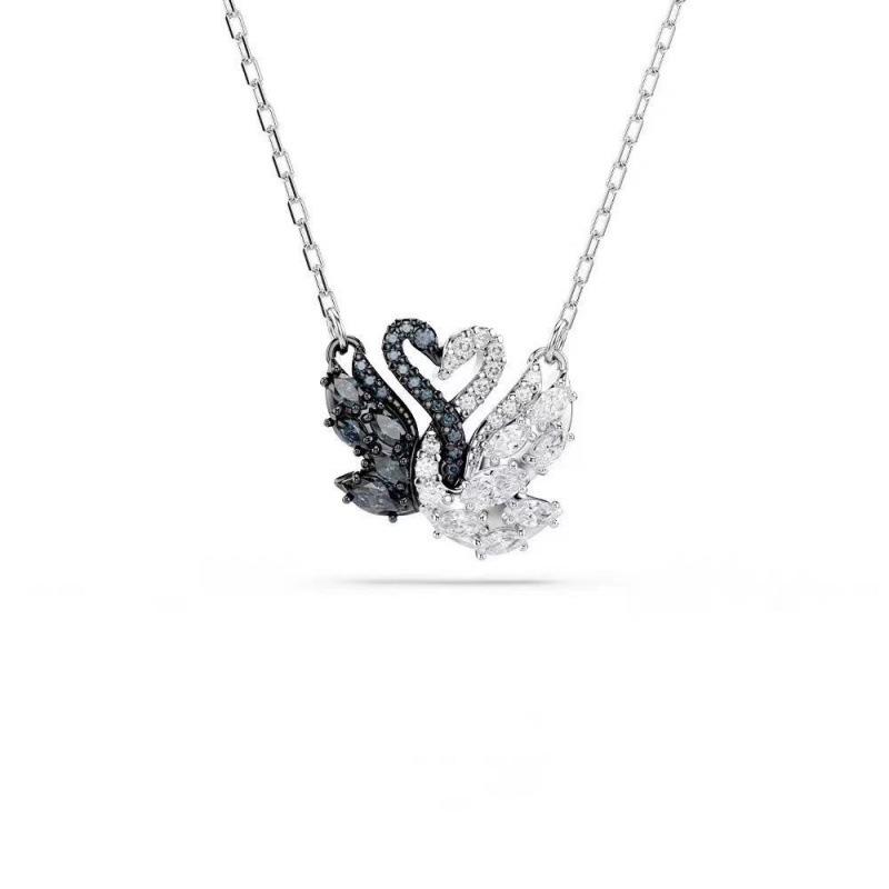 Ожерелье Лебедь: Черно-белая цепочка на ключицы со кристаллами Swarovski