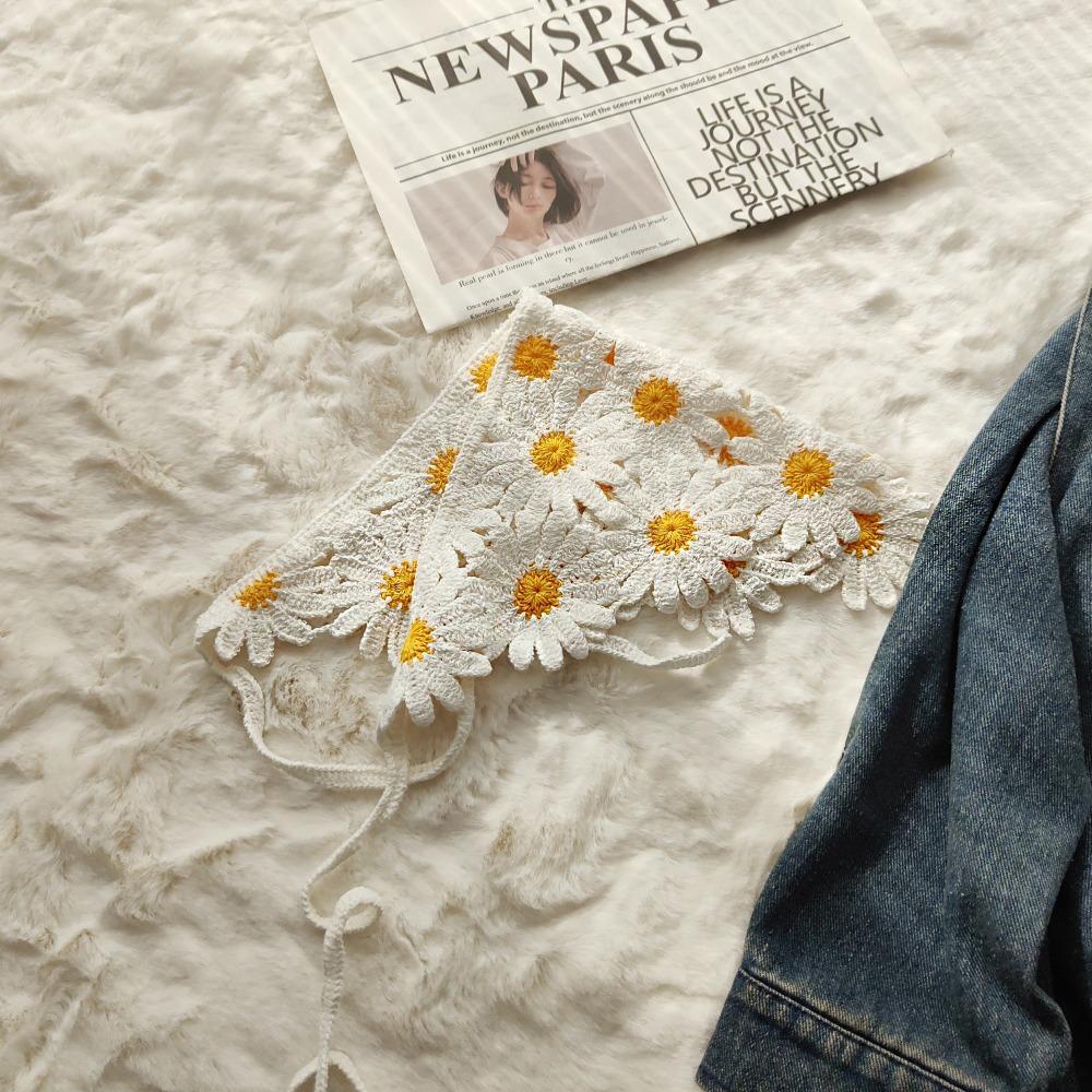 Flower Triangle Turban Floral Women Hair Scarf Sweet Crochet Bandana Travel