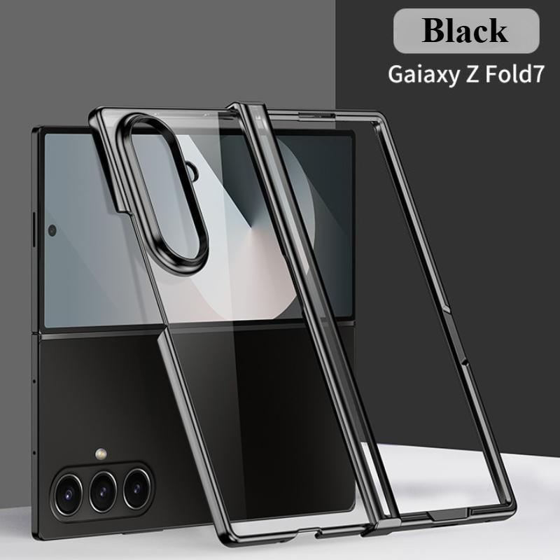 Модный Ультратонкий Прозрачный Чехол с Гальваническим Покрытием для Samsung Galaxy Z Fold 7 6 5 С Защитой Шарнира Ударопрочный Чехол
