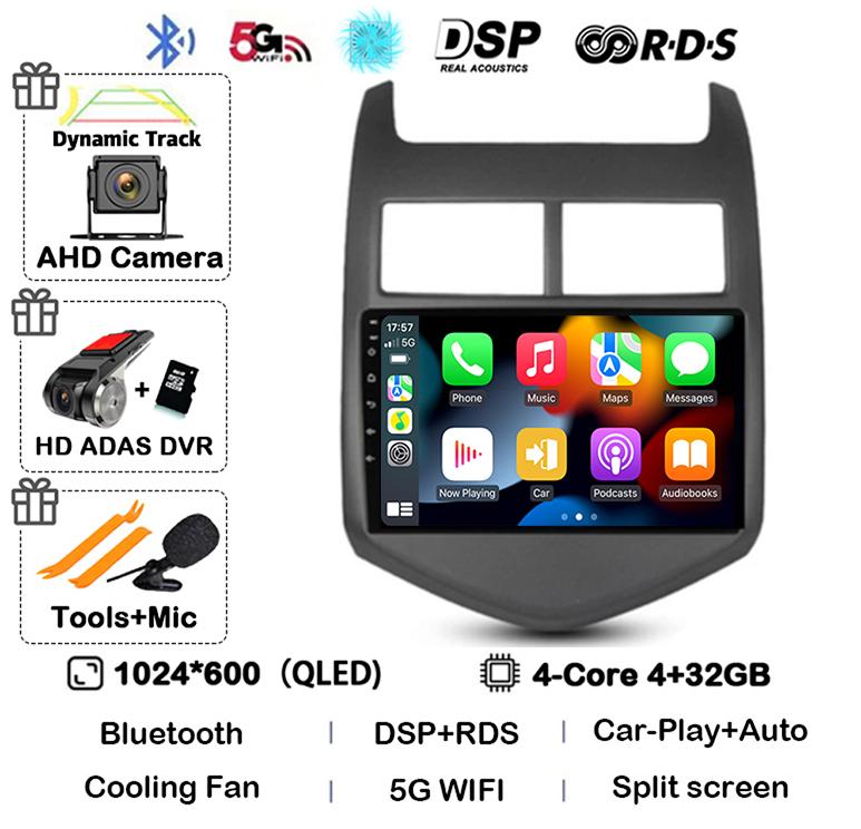 Android 14 CarPlay Auto для Chevrolet Aveo 2 Sonic T300 2011 2012 2013 2014 2015 Автомобильный радиоприемник, мультимедийный плеер, GPS, стерео, WIFI+4G