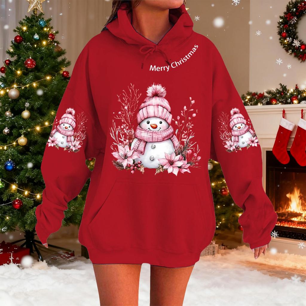 Женский модный повседневный худи с длинным рукавом и принтом для рождественской праздничной вечеринки