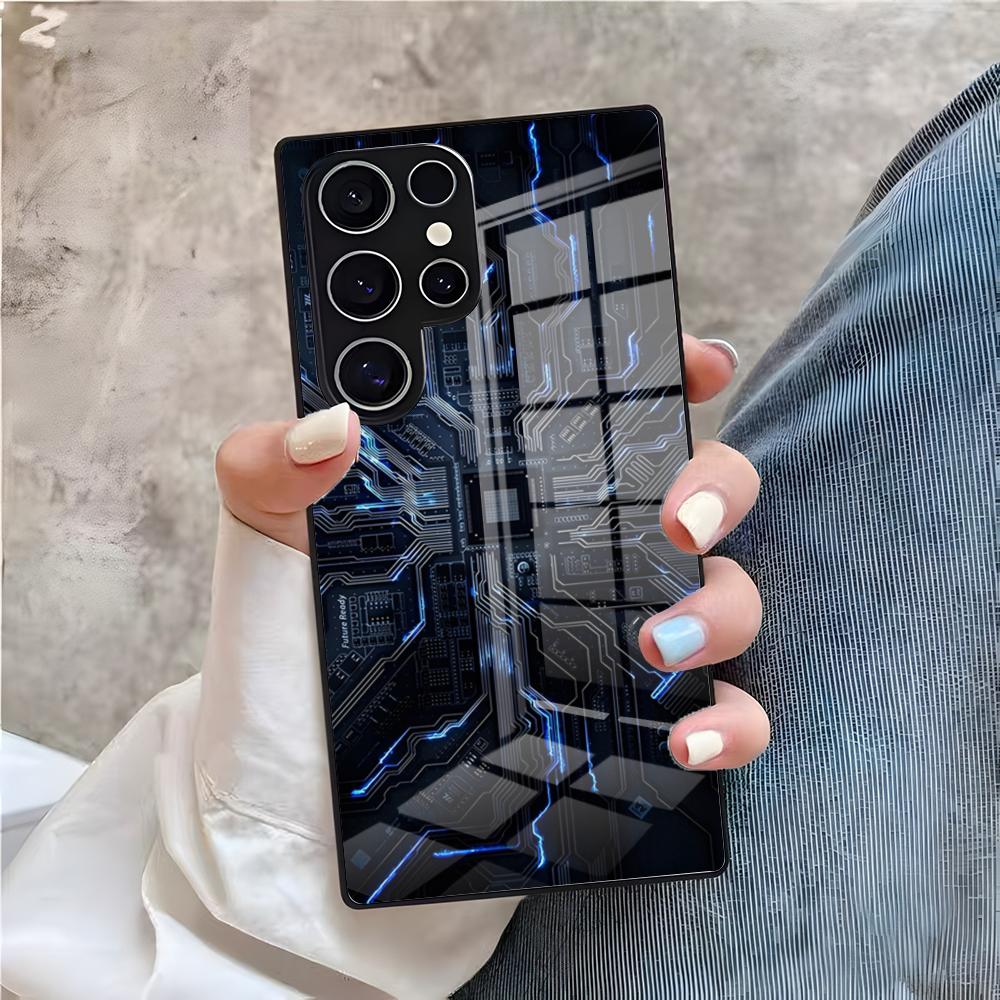 Креативный чехол для телефона с рисунком печатной платы Для Samsung S26 S25 Plus S20 S20 Plus S22 Ultra S23 FE S21 Plus S21 Ultra Стеклянная крышка