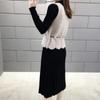 Two-piece Suits Autumn Spring Waist Knitted Suits Dress Women's Stitching Long-sleeved Long Dress Sweet A-line Dress