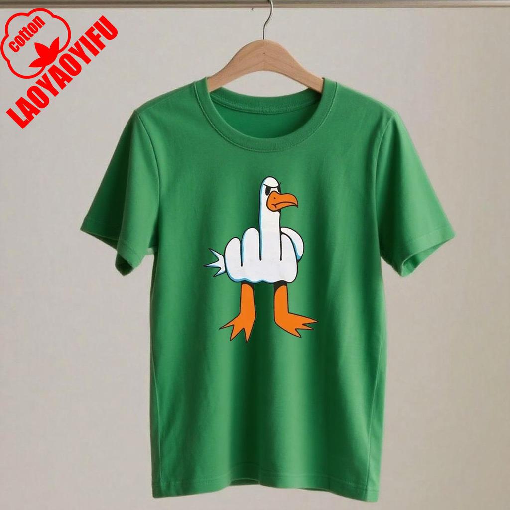 Mens Funny T-Shirt Rude Seagull Design Regular Fit Cotton Tee Women Men Print Cartoon Graphic Cotton T Shirts Breathable Workout