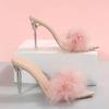 Fashion Women's Slippers 2025 Pink Feather Peep Toe Pointed Slippers Sexy Slip On Clear Heel Slides Women Thin Heels Summer Footwear