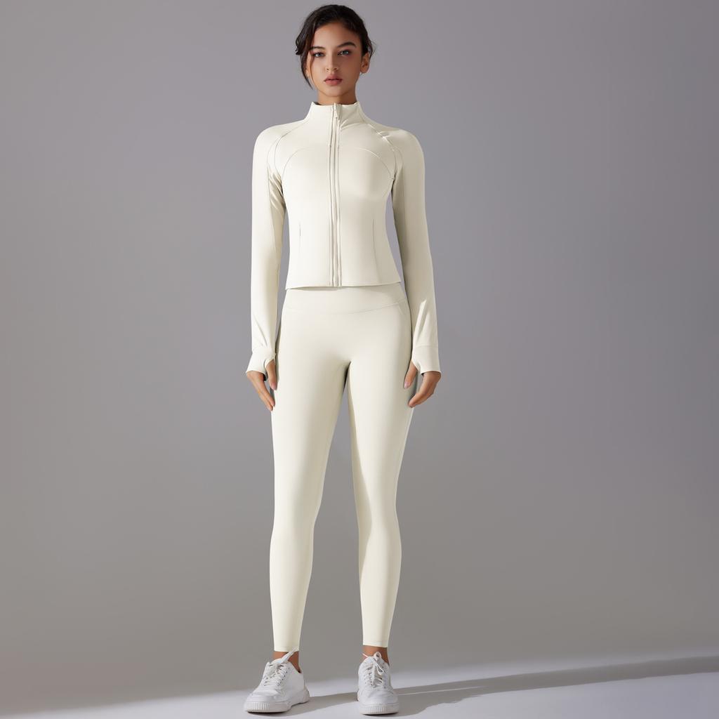 Nessaj Костюм для йоги с карманами, женский спортивный костюм с длинным рукавом и застежкой-молнией, длинные штаны для фитнеса, однотонный спортивный костюм