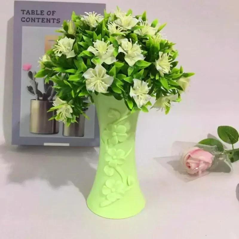 Pot Container Plastic Embossment Vase Flower Arrangement Home Office Table Decor Home Decoration Nordic Vase Flower Vase