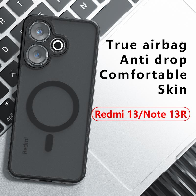 Для Redmi 13 Note 13R Poco M6 Чехол Матовый Magsafe Ударопрочный Встроенный Угол с воздушной подушкой Не желтеющий материал Мягкая обложка