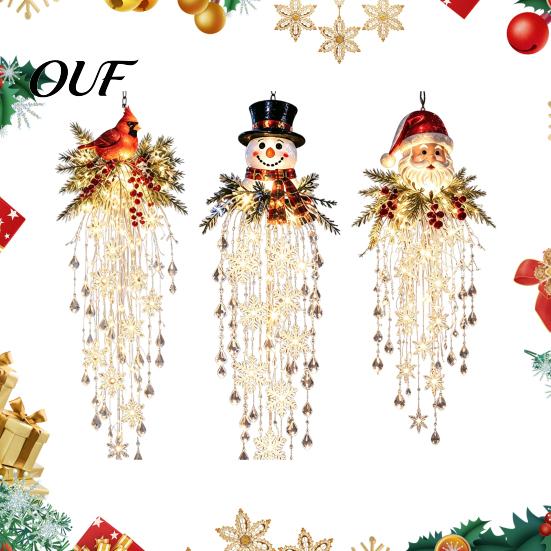Festive Yard Decoration Crystal Waterfall Christmas Lights, LED Warm White Snowman Pendant Hanging Decorations Light with Snowflake Droplets, Outdoor