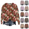 Women's Fashion Round Neck Pullover Top Long Sleeve Tee Christmas Printed Sweatshirt