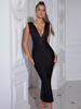 Европейское и американское сексуальное вечернее платье-бандаж бодикон с глубоким V-образным вырезом на спине