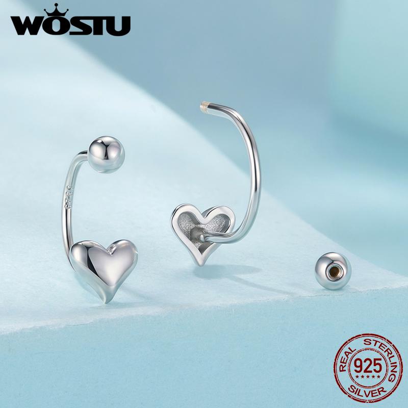WOSTU 925 Sterling Silver Heart Ball Front and Back Stud Earrings For Women Women Daily Wear Jewelry Wedding Birthday Party Gift