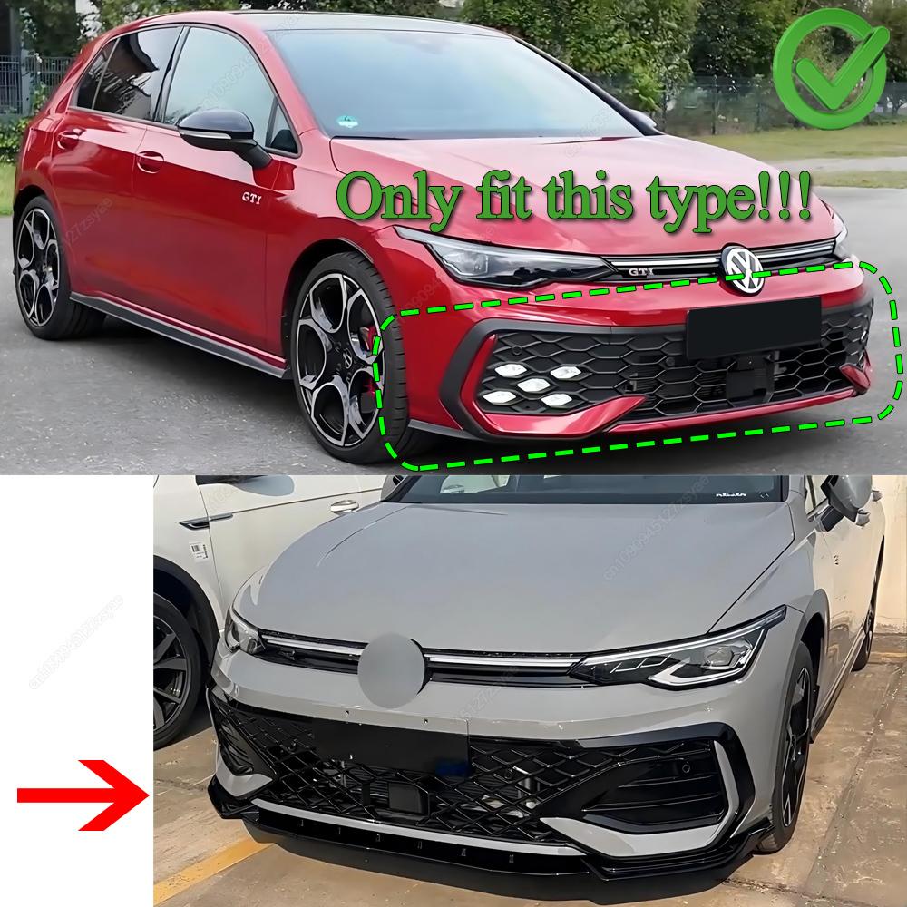 3Pcs Car Front Bumper Lip Spoiler Splitter Diffuser For VW Golf 8.5 MK8.5 GTI Rline 2024-2025+ ABS Gloss Black Bodykits Tuning
