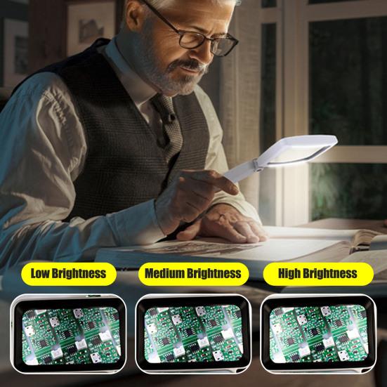 Увеличительное стекло со светодиодной подсветкой, складная ручка, высокая мощность увеличения, легкая ручная лупа, помощь в чтении для пожилых людей