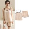 Ice Silk Pajamas Set for Women Satin Camisole Sleepwear V Neck Cami Top Shorts Set Summer Two-Piece Lounge Homewear