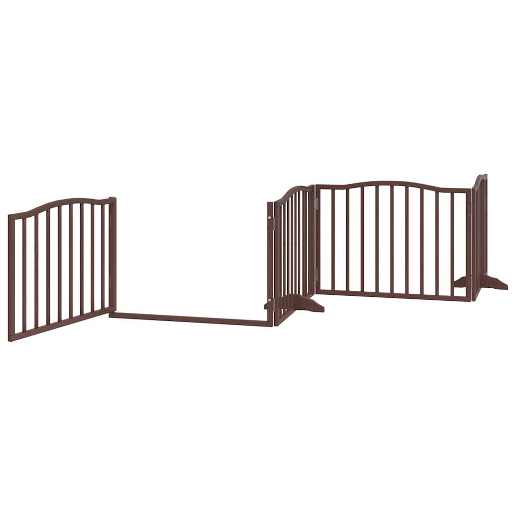 4 Piece Dog Gate with Door Foldable Brown Oak Finish 320 cm Poplar Wood