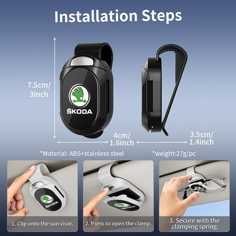 For Skoda Car Eyeglass Storage Holder Sun Visor Sunglasses Clip Interior Accessories Octavia A5 A7 RS Fabia Superb Rapid Karoq JT3