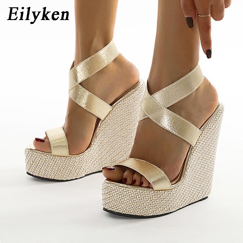 Fashion Eilyken Super High Peep Toe Gladiator Wedges Sandals Women Cover Heel Platform Fashion Summer Shoes Size 35-42