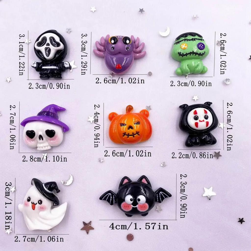 8 шт. смоляные красочные кавайные фигурки паука, летучей мыши, тыквы, медведя, призрака, черепа, плоские каменные фигурки, сделай сам, бант, украшение на Хэллоуин, альбом для вырезок