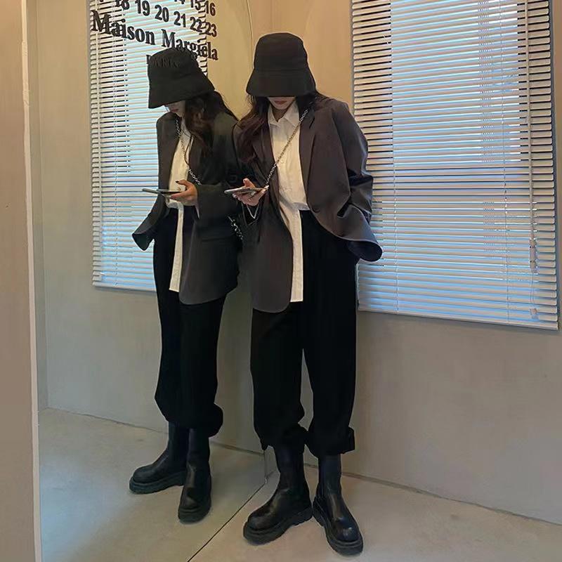 Модный женский серый пиджак, осенняя корейская версия, модный студенческий темпераментный женский костюм с одной пуговицей, уменьшающий возраст