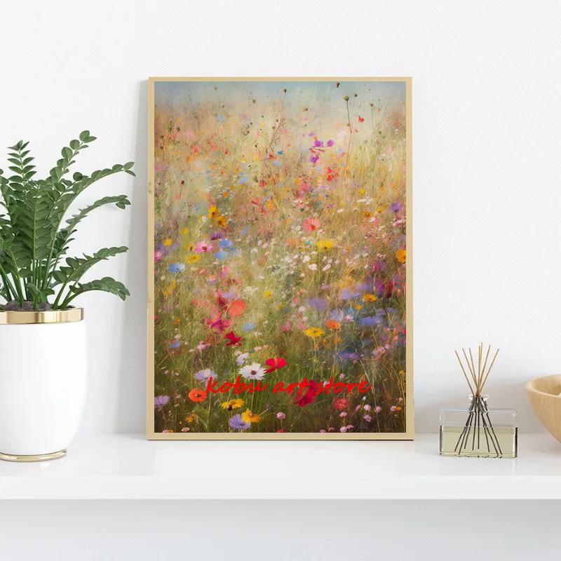 Поле цветов Цветочный Природный Пейзаж Холст Живопись Постеры и Принты Настенное Искусство Картина для Гостиной Домашний Декор Cuadros