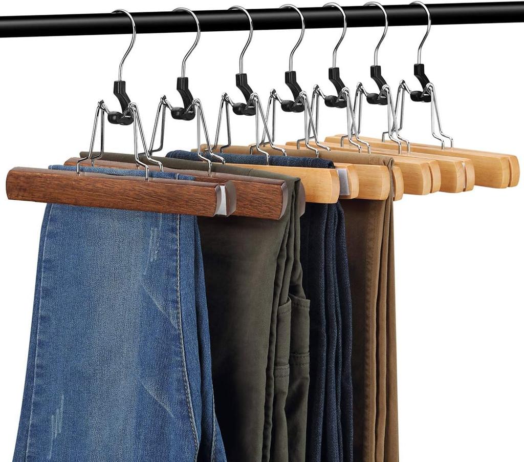 5-30PCS Wooden Pants Skirt Hangers Smooth Solid Wood Non Slip Jeans Slack Clamp Hangers Hair Extension Hangers with Swivel Hook