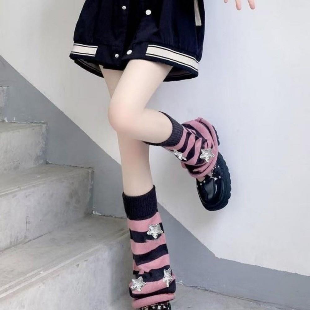 Y2K Leg Warmers Knitted Knee High Stockings Spicy Girl Leg Covers Women