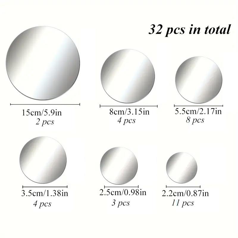 32PCs/Set 3D Acrylic Mirror Wall Sticker Round Decorative Mirror for Living Room Bedroom TV Background Sticker Wall Decoration