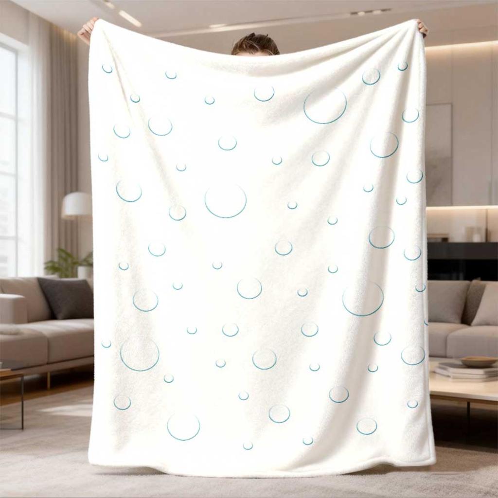2026 Latest Flannel Blanket Scattered Bubbles | Double-Sided Throw with Digital Print, Lightweight & Cozy, White Contemporary Design, All-Season Use,